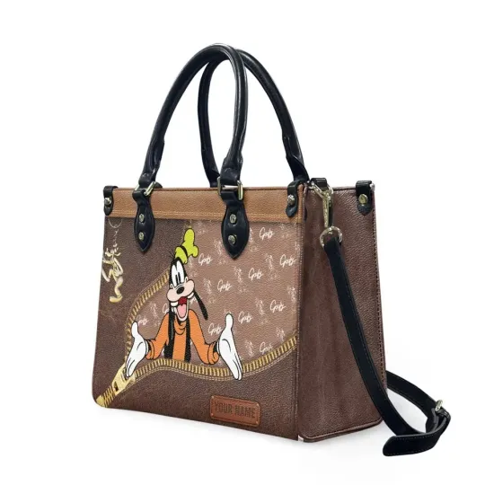 Personalized Goofy Luxury PU Leather Handbag, Gift For Fans Disney, Cartoon
