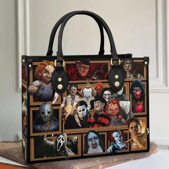 Discover Horror Movie Villains Personalized Leather Handbag, Scary Movie Character Purse