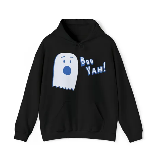 Discover Booyah Funny Halloween Ghost Graphic Hoodie, Sizes S-5XL