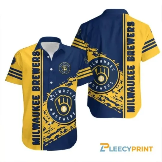 Milwauke Breewerrs Logo Navy Blue Yellow Hawaiian Shirt, Gift for Fan