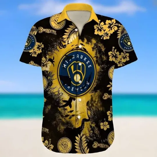 Milwauke Breewerrs Hawaiian Shirt Hammerhead Sharks And Flower – Brewers Hawaiian