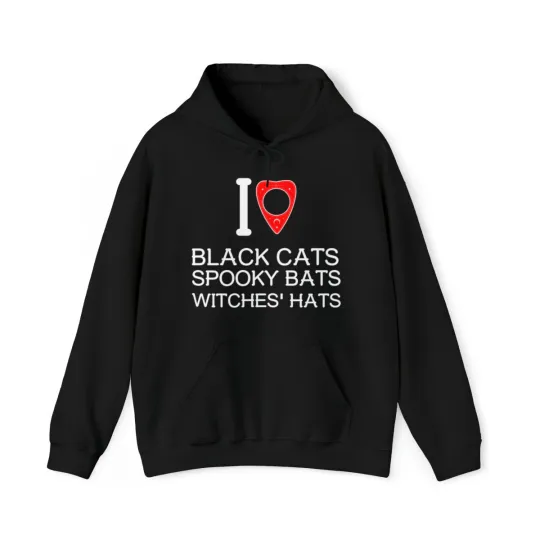 Discover I Love Black Cat Spooky Bats Witches' Hats Graphic Hoodie, Sizes S-5XL