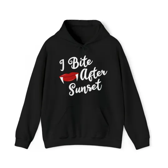 Discover I Bite After Sunset Sexy Vampire Halloween Graphic Hoodie, Sizes S-5XL