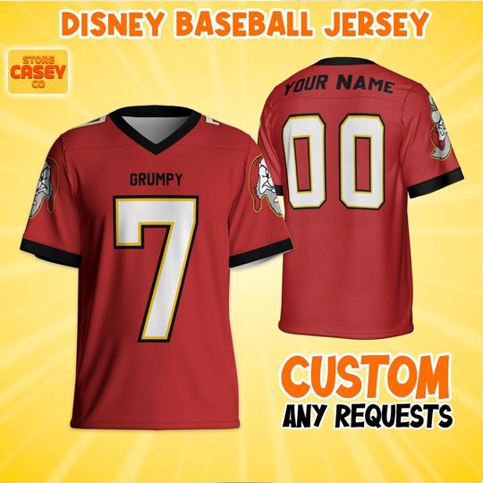 Personalize Disney Seven Dwarfs Grumpy, Custom Disney Game Day Kid Adult Jersey, Gift For Football Fan, Disney Princess Matching Gift
