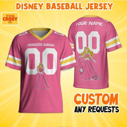 Personalized Gameday Princess Aurora Football Jersey, Disneyland Family Shirt, Custom Name&Number, Birthday Gift, Christmas Matching Oufit