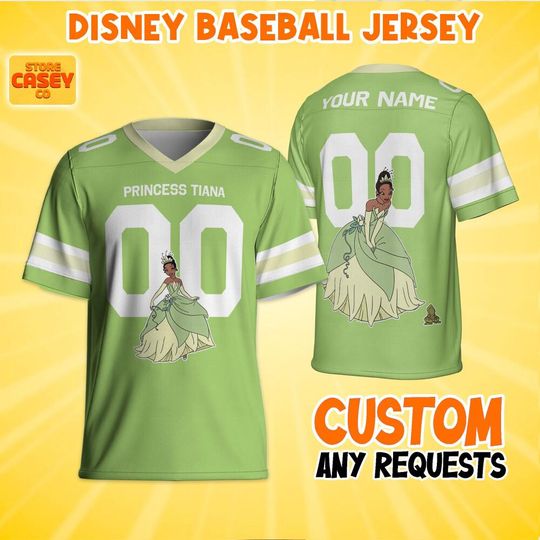 Personalized Gameday Princess Tiana Football Jersey, Disneyland Family Shirt, Custom Name&Number, Birthday Gift, Christmas Matching Oufit
