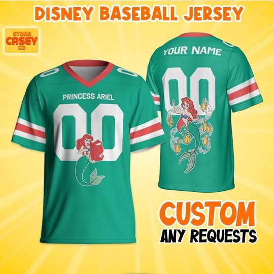 Personalized Gameday Princess Ariel Football Jersey, Disneyland Family Shirt, Custom Name&Number, Birthday Gift, Christmas Matching Oufit
