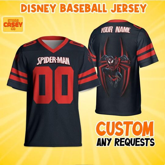 Discover Custom SpiderMan Black & Red color Football Jersey, Custom Kid Youth Adult Disney Jersey, Disney Football Jersey, Gift for Disney Fans