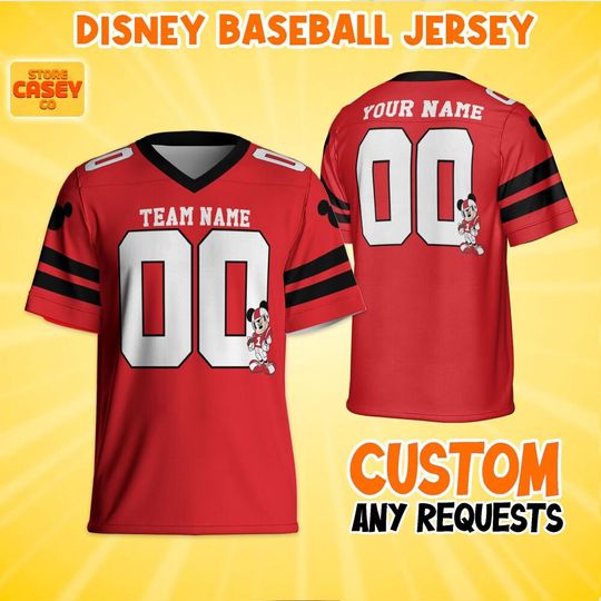 Custom Mickey Football Jersey Red Color, Personalized Disneyland Jersey, Baseball Team, Mickey Mouse Birthday, Gift for Disney Fans