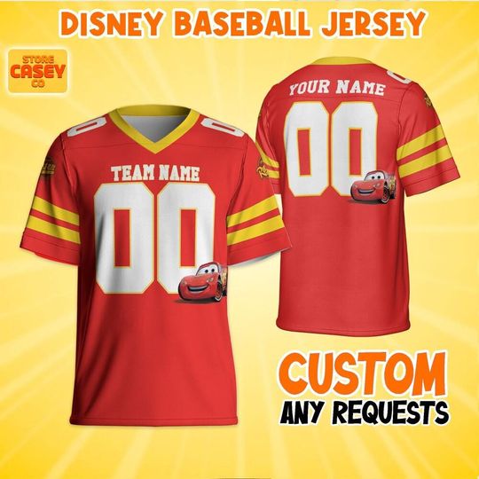 Custom Lightning Mcqueen Football Jersey Red Color, Personalized Disneyland Jersey, Baseball Team, Cars Birthday Gift for Disney Fans
