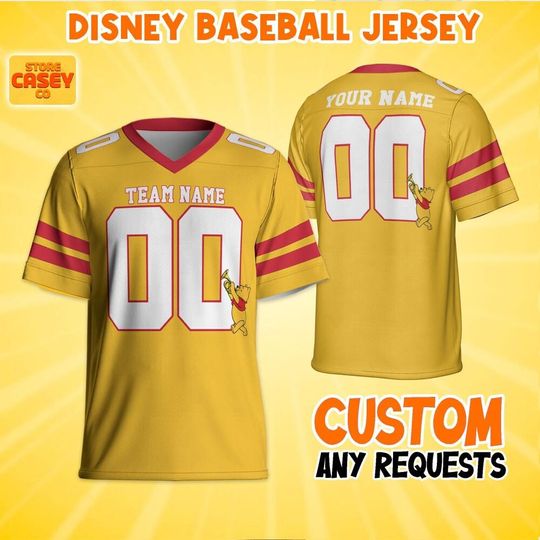Discover Custom Pooh Football Jersey Yellow Color, Personalized Disneyland Jersey, Baseball Team, Winnie the Pooh Birthday, Gift for Disney Fans