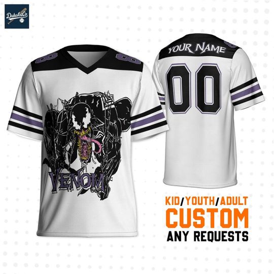 Personalize Marvel Venom Classic, Custom Kids Youth Adult Disney Football Jersey, Gift For Marvel Fan