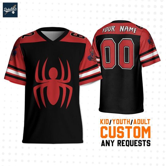 Personalize Marvel Spider-man Black Red, Custom Kids Youth Adult Disney Football Jersey, Gift For Marvel Fan