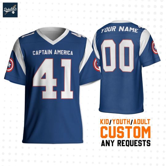 Discover Personalize Marvel Avengers Captain America, Custom Kids Youth Adult Disney Football Jersey, Gift For Marvel Fan