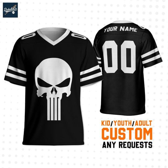Personalize Marvel The Punisher Anti-Heroe, Custom Kids Youth Adult Disney Football Jersey, Gift For Marvel Fan
