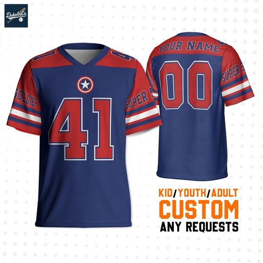 Discover Personalize Marvel Captain America Super Soldier, Custom Kids Youth Adult Disney Football Jersey, Gift For Marvel Fan