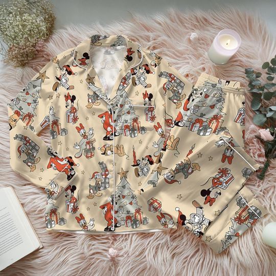 Discover Disney Mickey And Friends Christmas Satin Pajamas Set, Mickey's Very Merry Christmas Party Pjs, Traditional Mickey Christmas pjs