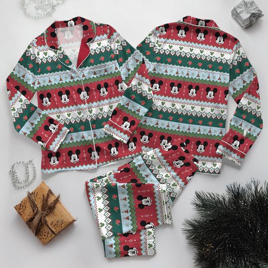 Discover Mickey Mouse Ugly Christmas Satin Pajamas Set, Mickey's Very Merry Christmas Pajamas, Disneyland Xmas Pjs, Disney Pajamas set