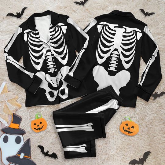 Funny Skeleton Pajamas Set, Halloween Costume Pajamas, Gothic Bones Pajamas , Holiday Gift, Spooky Season Gift