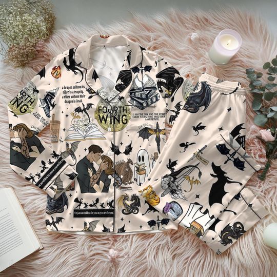 Fourth Wing Satin Pajamas Set, Dragon Fly Or Die Bridesmaid Pajamas, Dragon Bookish Pajamas