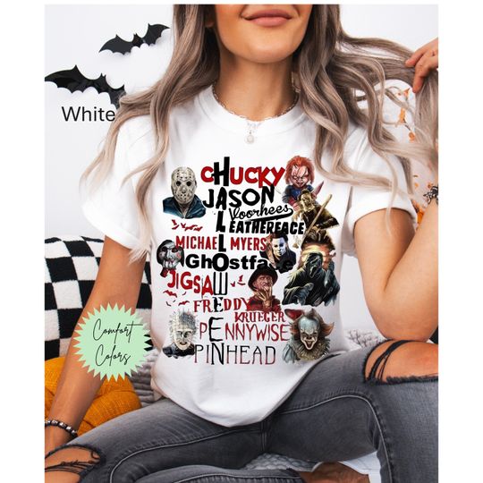 Discover Halloween Horror Characters Shirt, 90s Halloween, Retro Slashers Halloween Shirt, Halloween Horror Characters, Retro Halloween Scary Movies