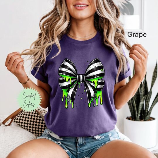 Beetlejuice Shirt, Halloween Coquette, Halloween Bow Spooky