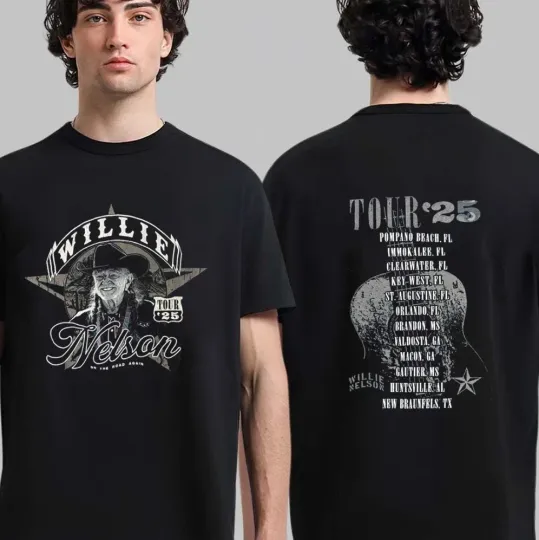 Nelson 2025 Tour Double Sided T-Shirt Country Outlaw Rock Concert