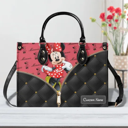 Custom name Minnie Leather bag Handbag, Custom Leather Bag, Woman Handbag