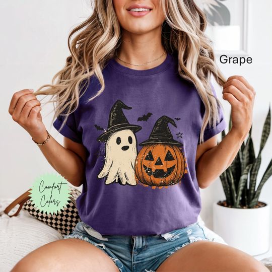 Retro Halloween Shirt, Ghost And Pumpkin Shirt, Retro Witch Shirt, Witchy Vibe Shirt, Cute Ghost Shirt, Fall Pumpkin Shirt