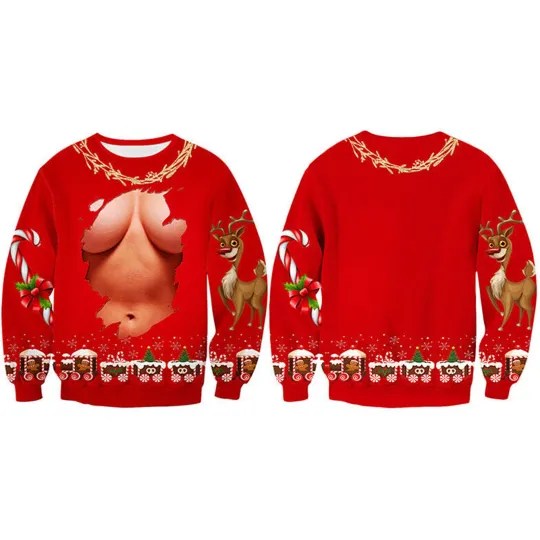 Discover Mens Womens UGLY Christmas Sweater Sweatshirt Xmas Knitted Pullover Hoodie Tops