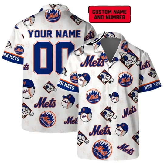 Discover New York Mets Logo Custom Name And Number Summer Aloha Unisex Hawaiian Shirt