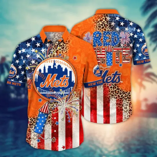 Discover New York Mets Red White Summer Aloha Unisex Hawaiian Shirt