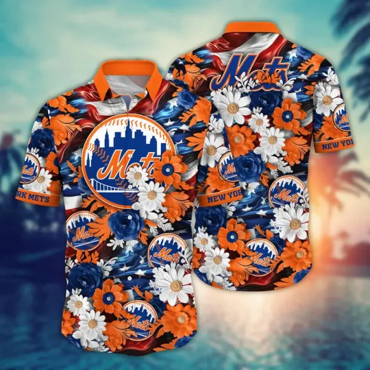 New York Met.s Baseball & Blooms Summer Aloha Unisex Hawaiian Shirt, Gift for Fan