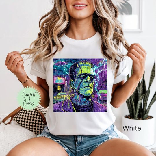 Discover Frankenstein Neon Shirt, Neon Halloween Shirt, Frankenstein, Classic Horror Shirt, Retro Horror Shirt, Horror Movie Fan, 90s Movie Posters