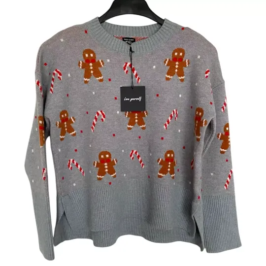 Discover Grace + Karma Gingerbread Candy Cane Christmas Knit Pullover Sweater Holiday