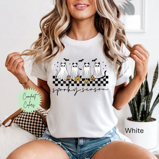 Discover Retro Halloween Cat, Halloween Ghost Cat Cat Ghost Shirt, Black Cat Shirt, Halloween Cat Shirt Ghost And Cat Shirt, Cat Ghost, Spooky Season