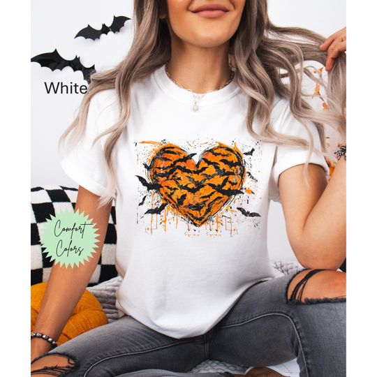 Bat Moon Heart Shirt, Haunted Shirt Bat Shirt, Stay Spooky Shirt, Groovy Halloween Cute Witch Shirt, Retro Witch Shirt