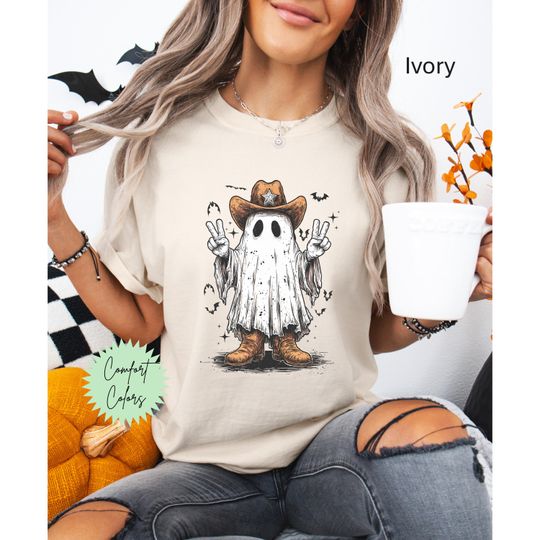 Discover Cute Western Ghost Showdown Shirt, Cowboy Ghost Shirt, Cowboy Halloween, Cowboy Ghost Sweater, Scary Cute, Cute Ghost Shirt
