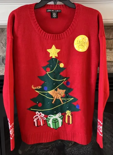 Discover United States Woman’s Christmas Sweater Large Red Christmas Tree Star Light Up