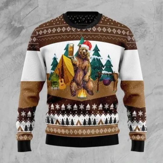 Discover Camping Bear I Hate People Funny Ugly Christmas Sweater,Happy Holiday Xmas Gift