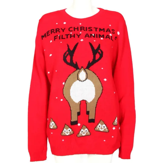 Discover New BOOHOO Merry Christmas Ya Fifthy Animal Ugly Red Sweater Womens XL