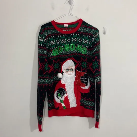 Discover Holiday Time Womens Sweater Small Black Ugly Christmas Holiday Party Fair Isle