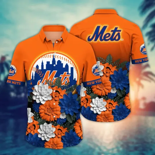 Discover New York Mets Island Blooms Summer Aloha Unisex Hawaiian Shirt