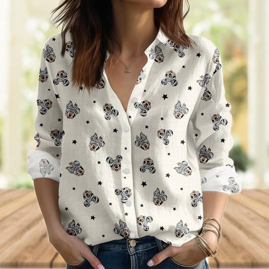 Discover Retro Mickey Minnie Halloween Linen-Look Shirt, Mickey Mummy Blouse Shirt, Disney Mouse Women Shirt, Spooky Season Shirt, Gift For Her