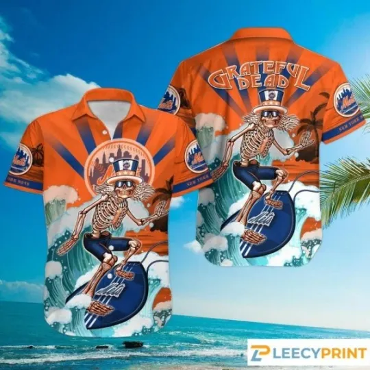 Discover MLB New York Mets Grateful Dead Hawaiian Shirt, New York Mets Hawaiian Shirt