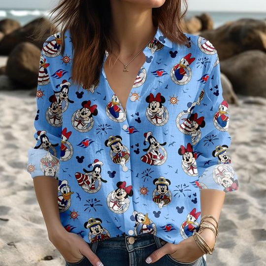 Discover Mickey And Co Cruise Blouse Shirt, Mickey Cruise Linen-Look Shirt, Disney Cruise Women Shirt, Mickey And Friends Shirt, Halloween Gift