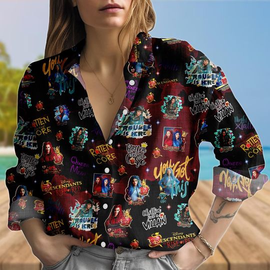 Discover Descendants Villain Linen-Look Shirt, Disney Blouse Shirt, Blouse Women Shirt, Disneybound Top, Gift For Her
