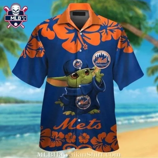 Discover NY Mets Hawaiian Shirt – Baby Yoda Graphic With Hibiscus Flower Print