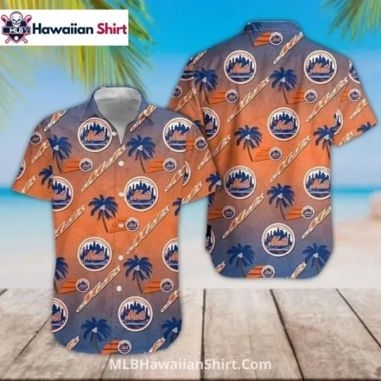 Discover Vintage Sunset New York Mets Aloha Hawaiian Shirt – Palm Repeat Print