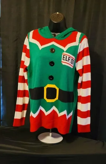 Discover Ugly Christmas Sweater Party Women’s Medium Elf Long Costume Holiday Party
